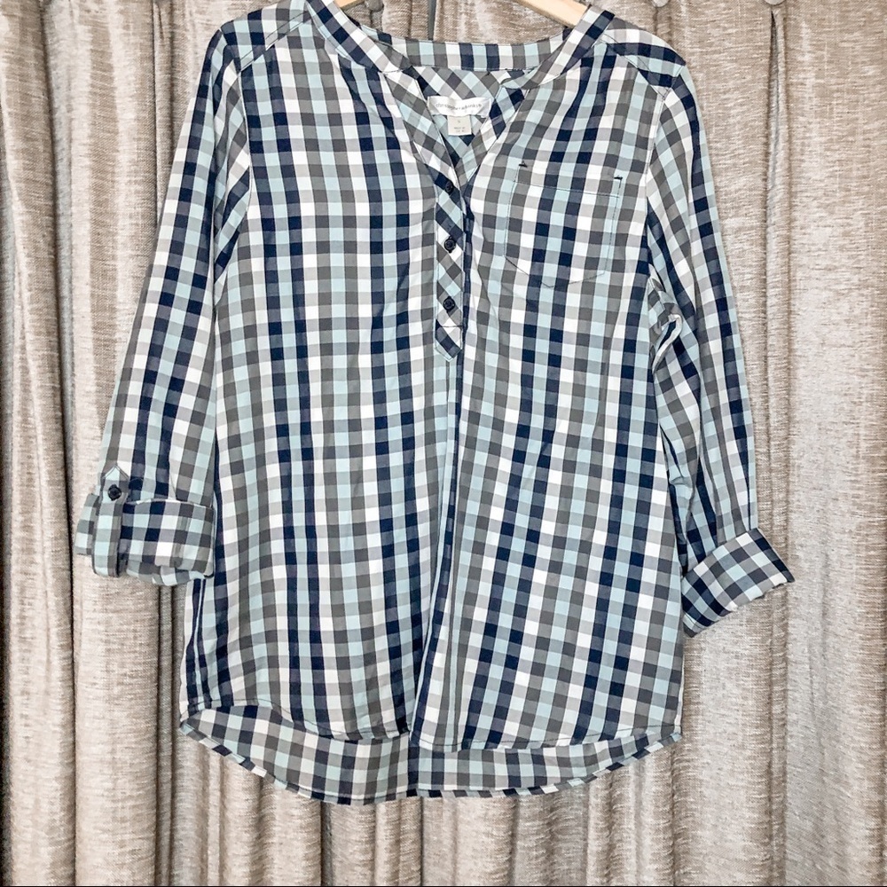 Christopher & Banks Blue Checked Roll Sleeve Tunic